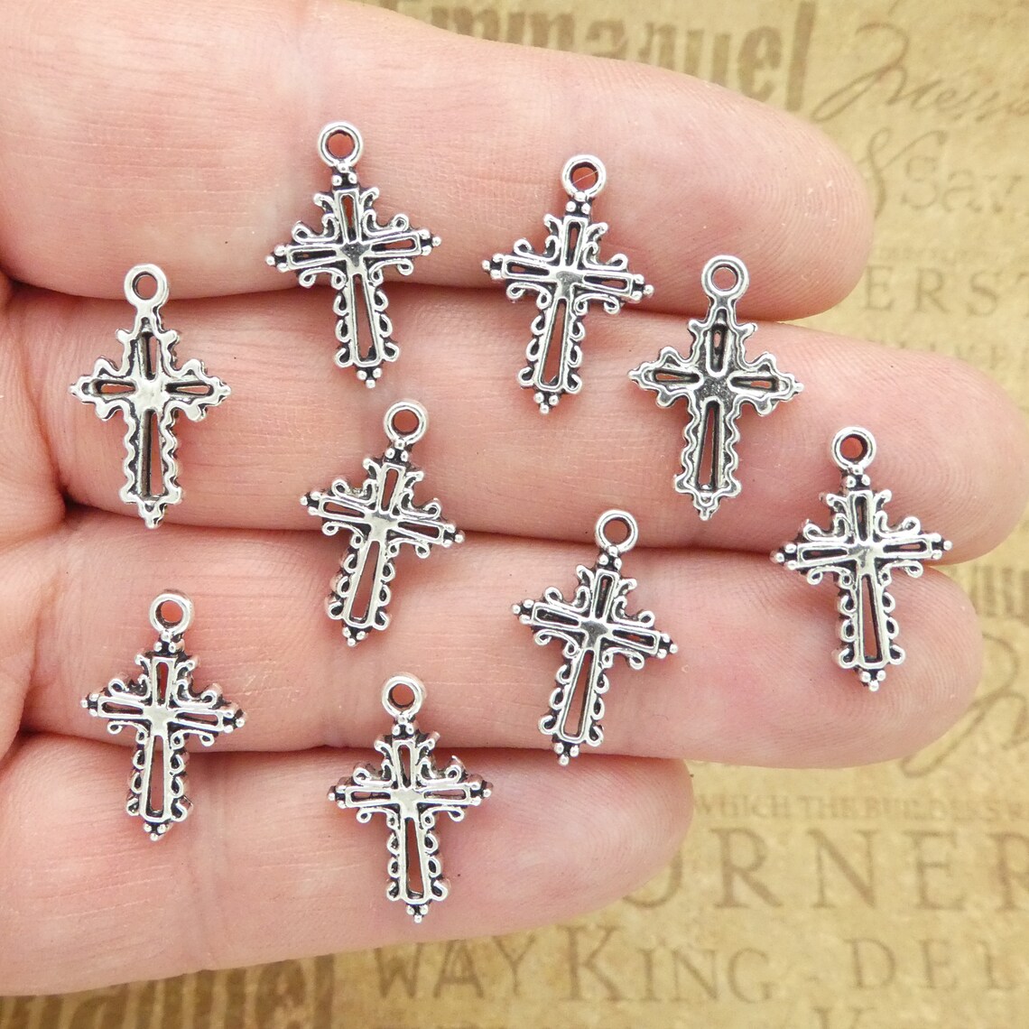 10 Small Silver Cross Charm Pendant by TIJC SP1829 Etsy