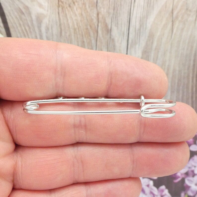 2 Silver Safety Pin Charm Holder With 4 Loops 21x75mm by TIJC Etsy