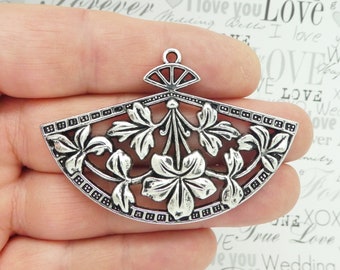 2 Chinese Silver Fan Charm Pendant by TIJC SP0629