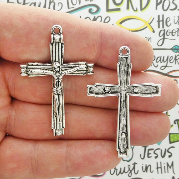 2 Silver Crucifix Cross Pendant Rosary Making Supplies by TIJC - Etsy