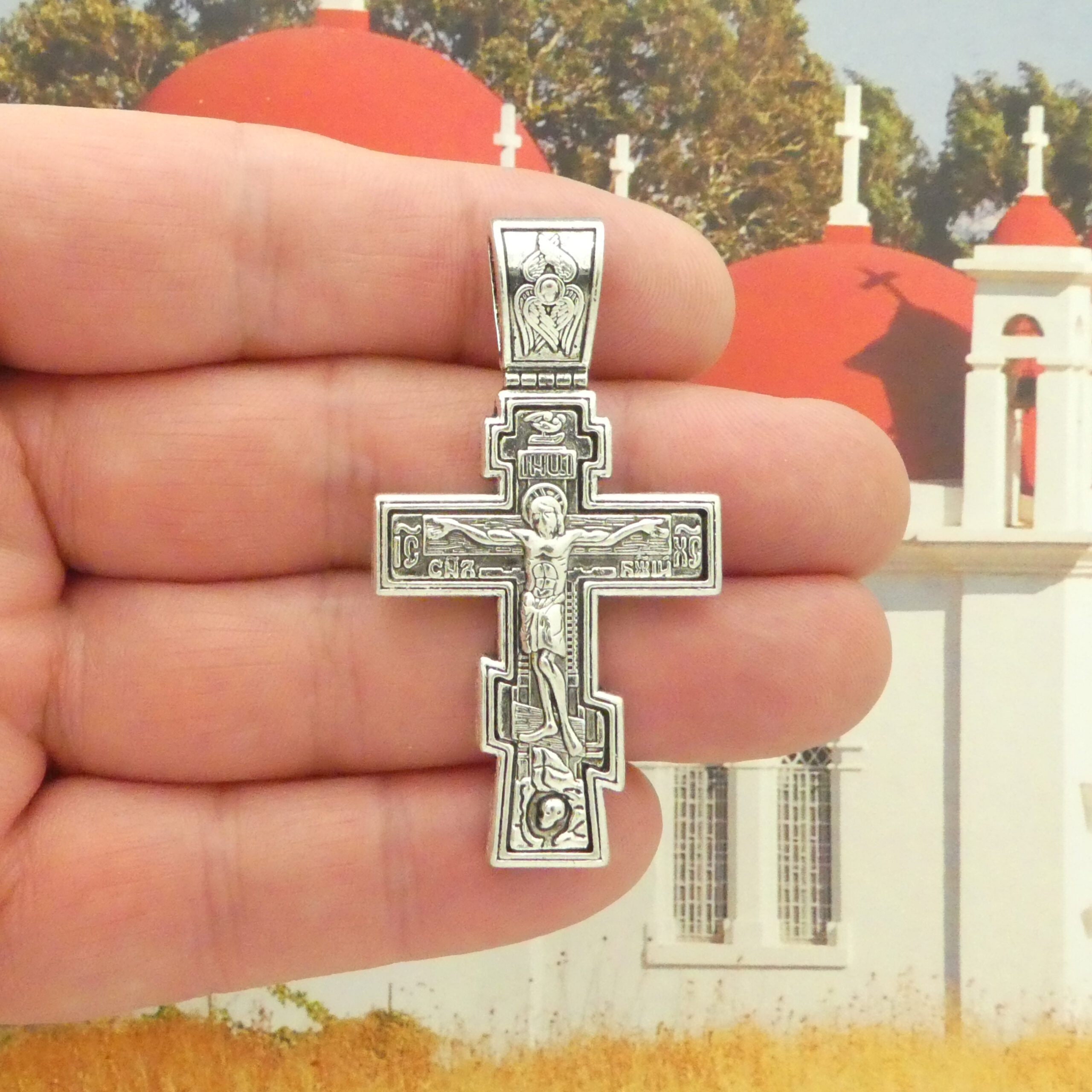 3 Silver Crucifix Cross Charm Rosary Parts by TIJC SP0356