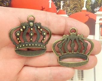 Bulk 6 Crown Pendants For Jewelry Making In Antique Bronze Pewter by TIJC SP2162B