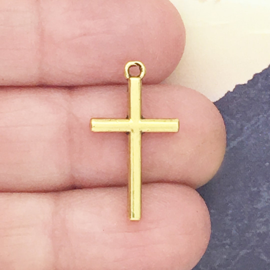 10 Simple Gold Cross Charm Small by TIJC SP0702 Etsy