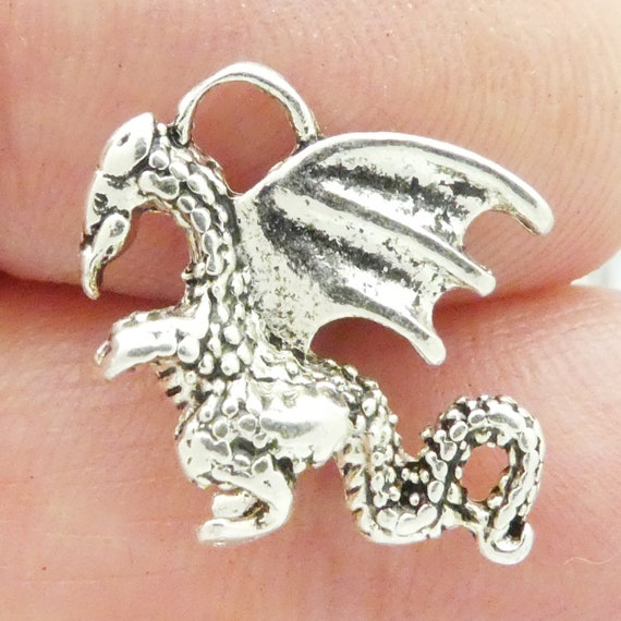 2 Silver Medieval Dragon Charms by TIJC SP1961