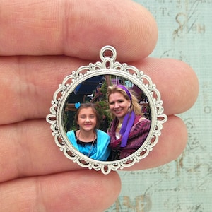 Ornate Silver Photo Charm Bezel Blank, DIY Jewelry (37x34mm) - 3 Pcs