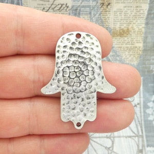 4 Silver Hamsa Hand Charm Jewish Pendant or Bracelet Connector 31x19mm by TIJC SP0634