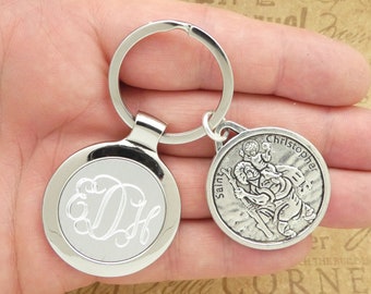 1 St Christopher Keychain with Personalized Monogram Engraved by TIJC FC63023SC