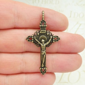 BULK 8 Bronze Crucifix Cross Charm Pendant by TIJC SP1869B