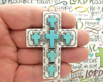 1 Southwest Turquoise Cross Pendants Silver by TIJC SP2229