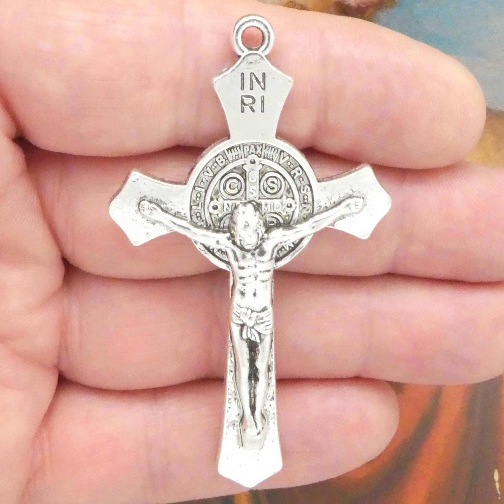 BULK 3 Silver St Benedict Crucifix Cross Charm by TIJC SP1677B - Etsy