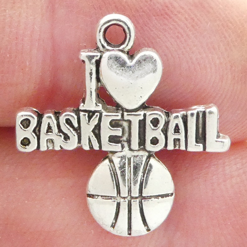 BULK 30 I Love Basketball Charm Silver 22x20mm by TIJC SP1878B Etsy