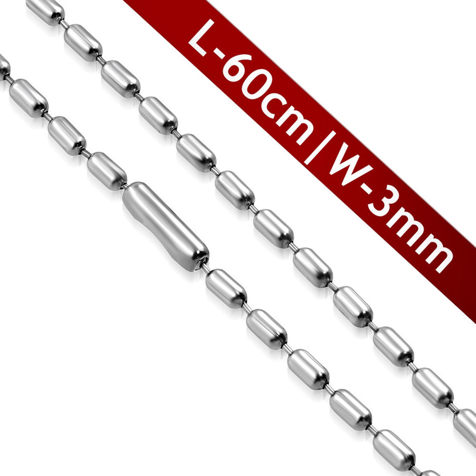 Oval Stainless Steel Bead Chain Necklace 24 Inch Silver Etsy