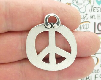 2 Silver Peace Charm Pendant 36x31mm by TIJC SP0933