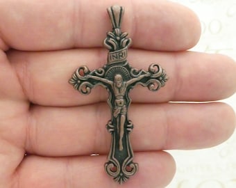 BULK 8 Copper Crucifix Cross Charm Rosary Parts by TIJC SP1911B