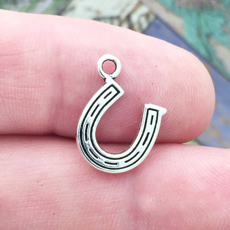 BULK 60 Silver Horseshoe Charm Pendant Small by TIJC SP0323B Etsy