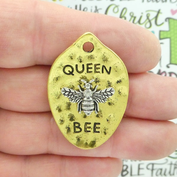 1 Mardi Gras Queen Bee Pendant in Silver and Gold Pewter by TIJC SP1892