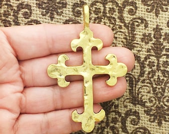 Bulk 3 Gold Hammered Cross Charm Pendant by TIJC SP1514B