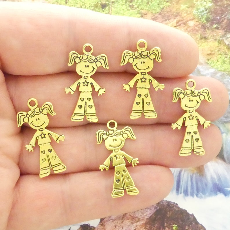 10 Little Girl Charm Gold by TIJC SP1486 Etsy