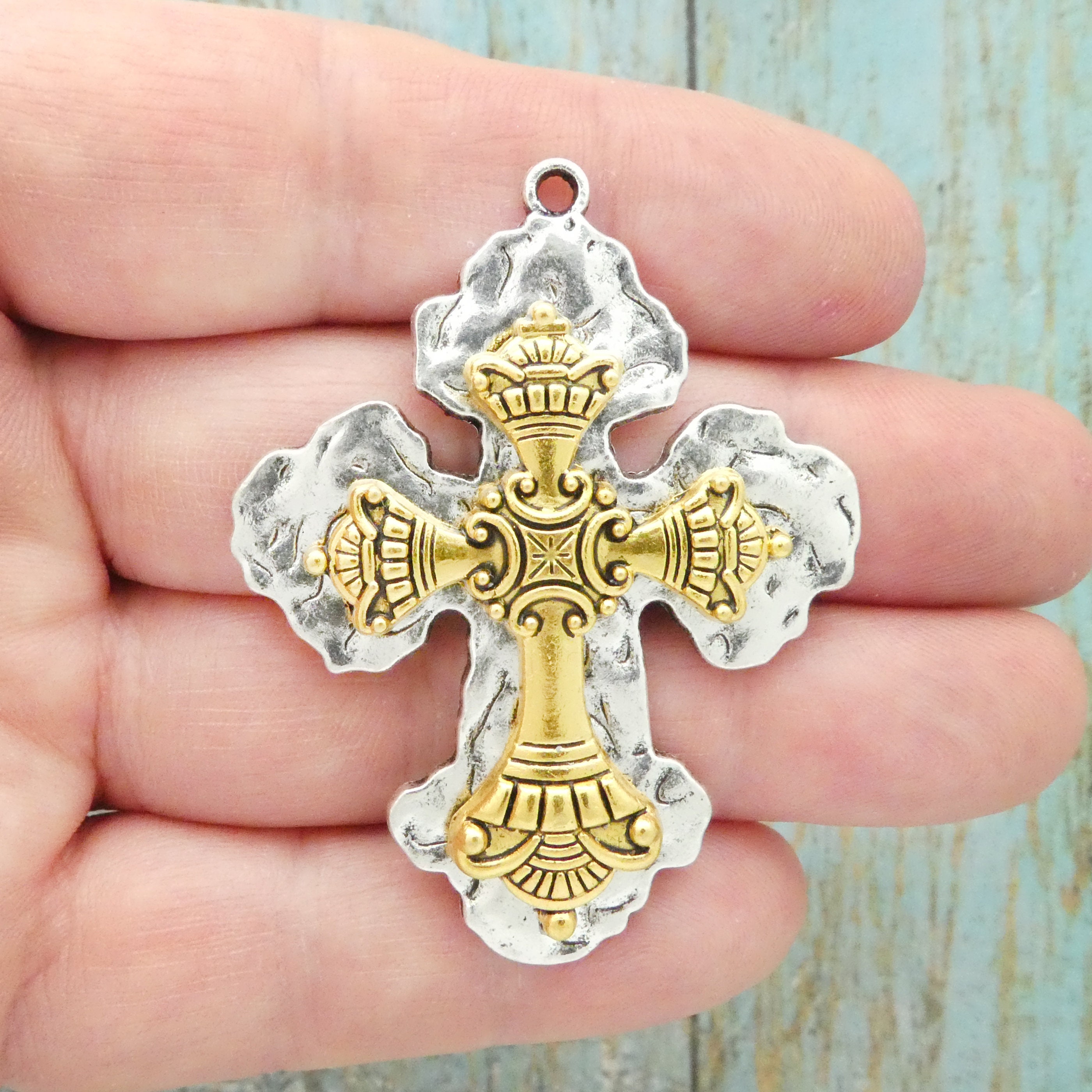 1 Hammered Cross Charm Pendant 59x46mm by TIJC SP0637 - Etsy