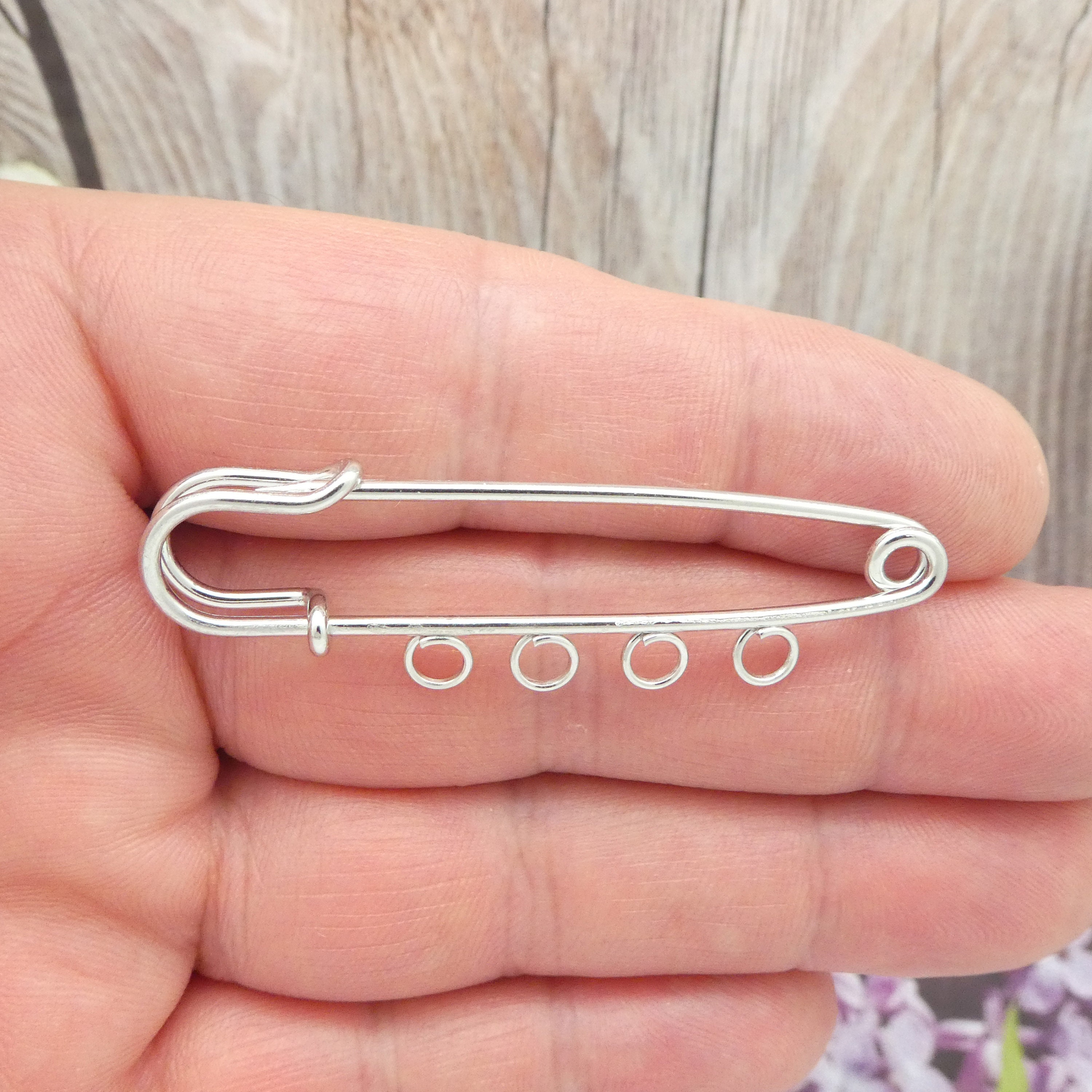 2 Silver Safety Pin Charm Holder With 4 Loops 21x75mm by TIJC Etsy