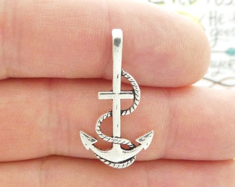 10 Silver Anchor Charm Pendant 33x19mm by TIJC SP0981