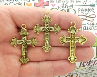BULK 12 Rose Cross Charm Pendant Gold by TIJC SP2253B