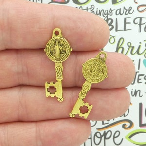 6 St Benedict Medal Key Charms Gold Small by TIJC SP2110