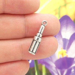 BULK 30 Ladies Silver Lipstick Charm Pendant 24x5mm by TIJC SP0533B