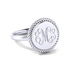 Personalized Engraved Round Sterling Silver Monogram Ring by TIJC 08117in