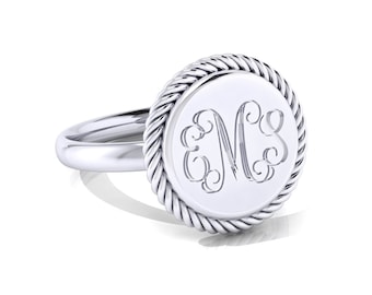 Personalized Engraved Round Sterling Silver Monogram Ring by TIJC 08117in