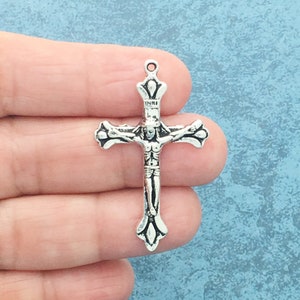 5 Silver Cross Crucifix Charm Pendant For Rosary Parts By TIJC SP0354