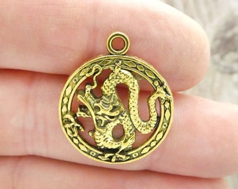 5 Chinese Gold Dragon Charm Pendant 27x23mm by TIJC SP1149