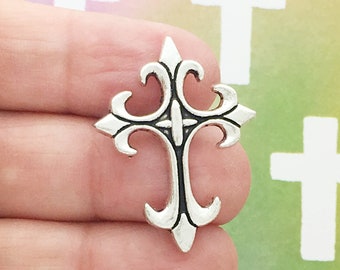 6 Silver Cross Charm Pendant for Stringing 32x24mm by TIJC SP0937
