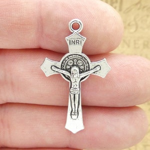 BULK 20 Silver Crucifix Cross Charm with St Benedict by TIJC SP1827B