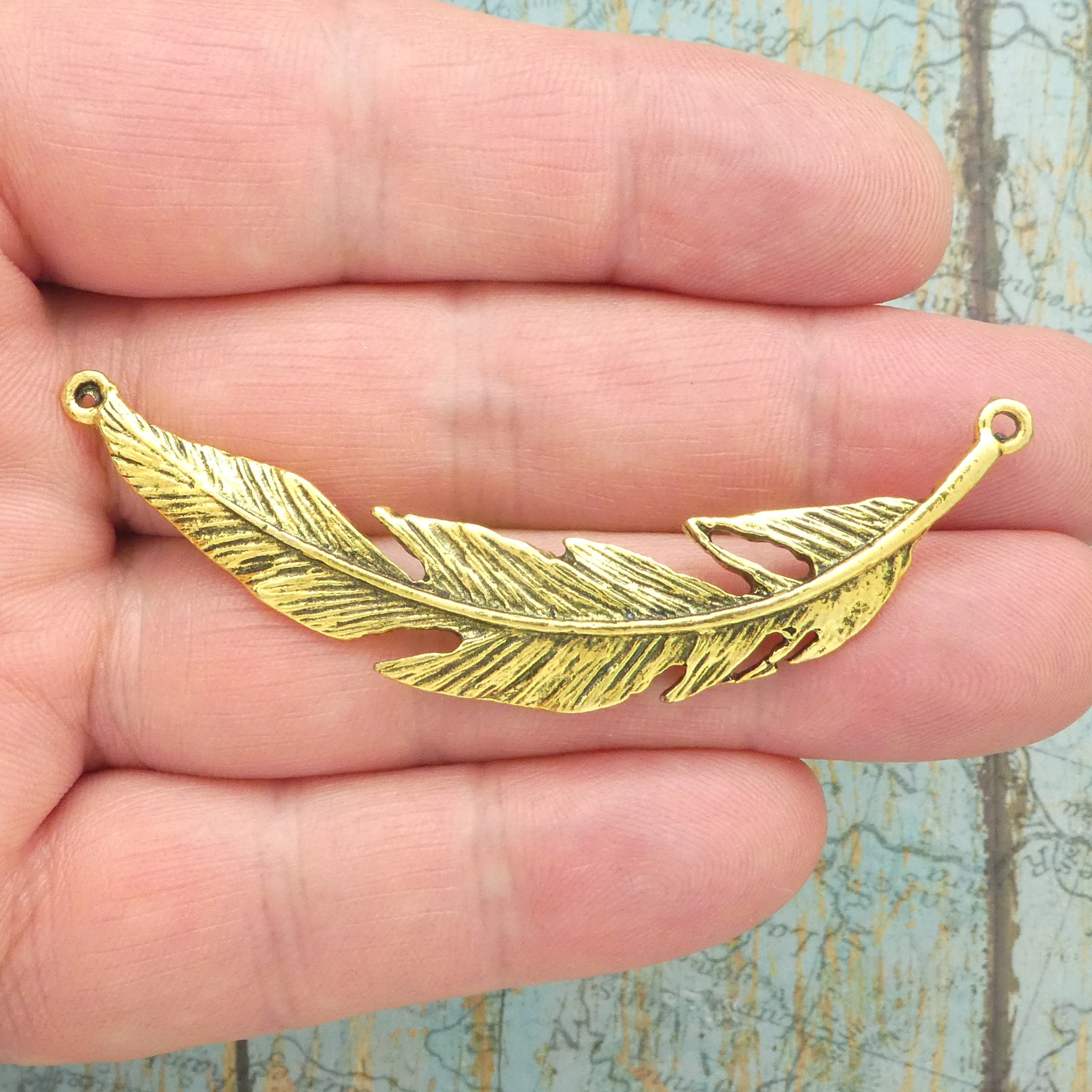3 Feather Pendant Necklace Connector Gold by TIJC SP1387 - Etsy