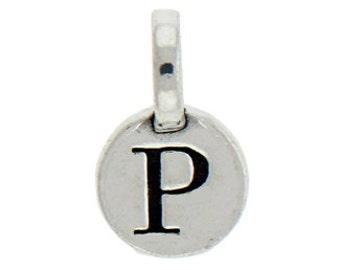 1 Round Silver Initial Charm 9mm Letter P SPRP