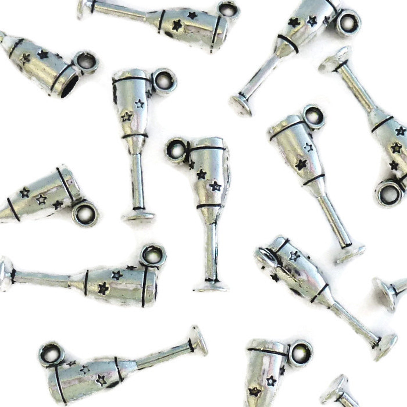 12 Champagne Flute Charms Silver by TIJC SP0516 Etsy