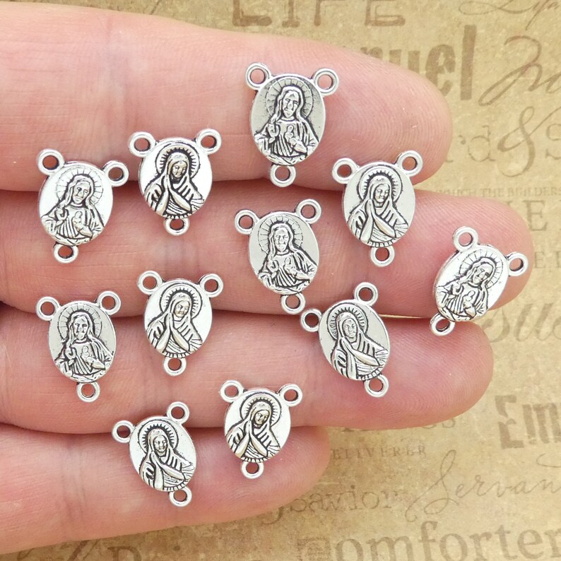 12 Sacred Heart of Jesus Silver Rosary Centerpieces by TIJC SP1803