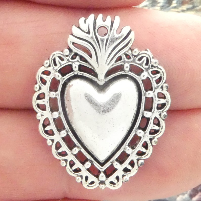 12 Silver Southwest Heart Charms Bulk by TIJC SP2041B