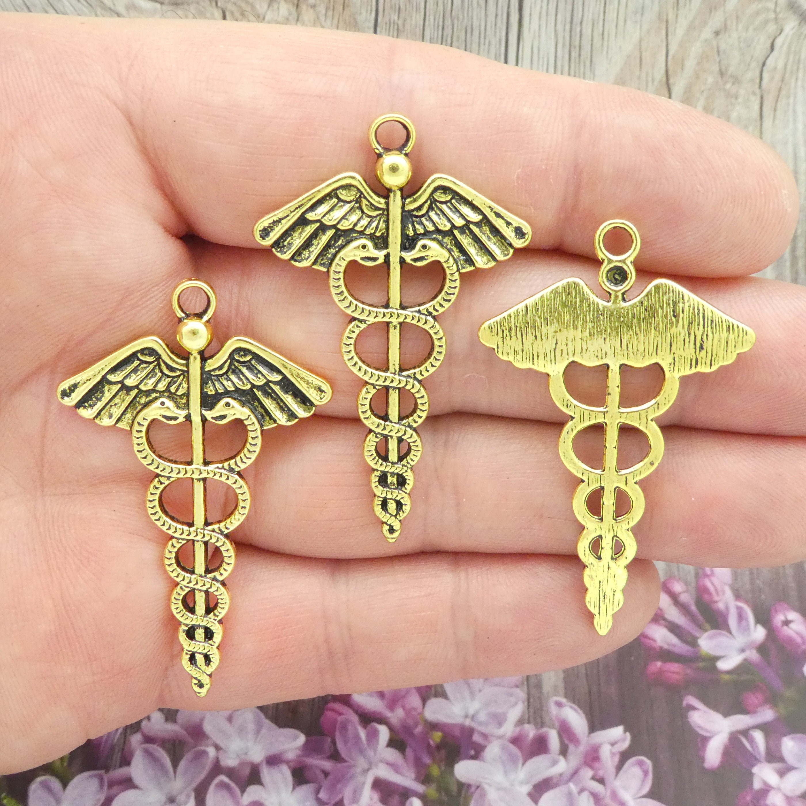 4 Gold Medical Caduceus Charm Pendant by TIJC SP1347 | Etsy