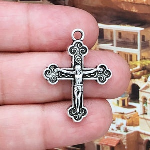 BULK 30 Silver Crucifix Cross Charm by TIJC SP1138B
