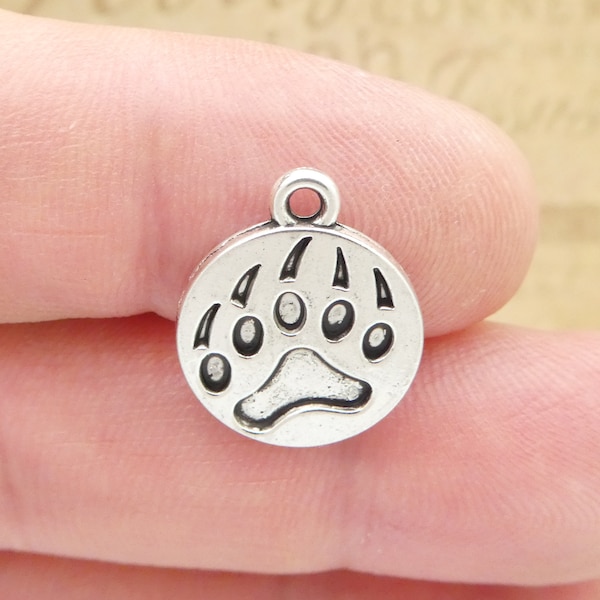 10 Small Silver Bear Paw Charm Pendant 18x15mm by TIJC SP0877