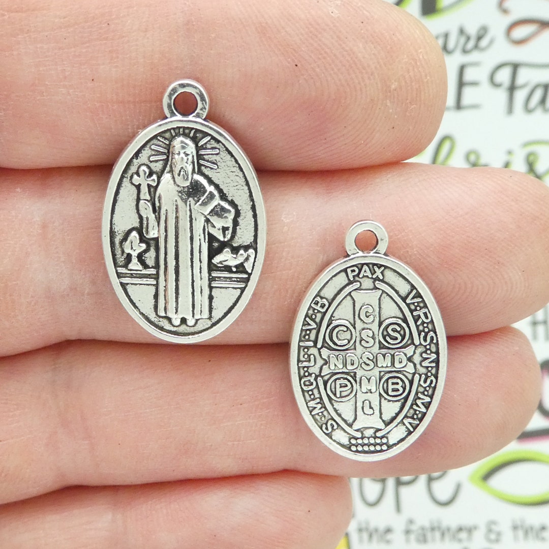 BULK 16 Silver St Benedict Charm Medal by TIJC SP1836B - Main Image
