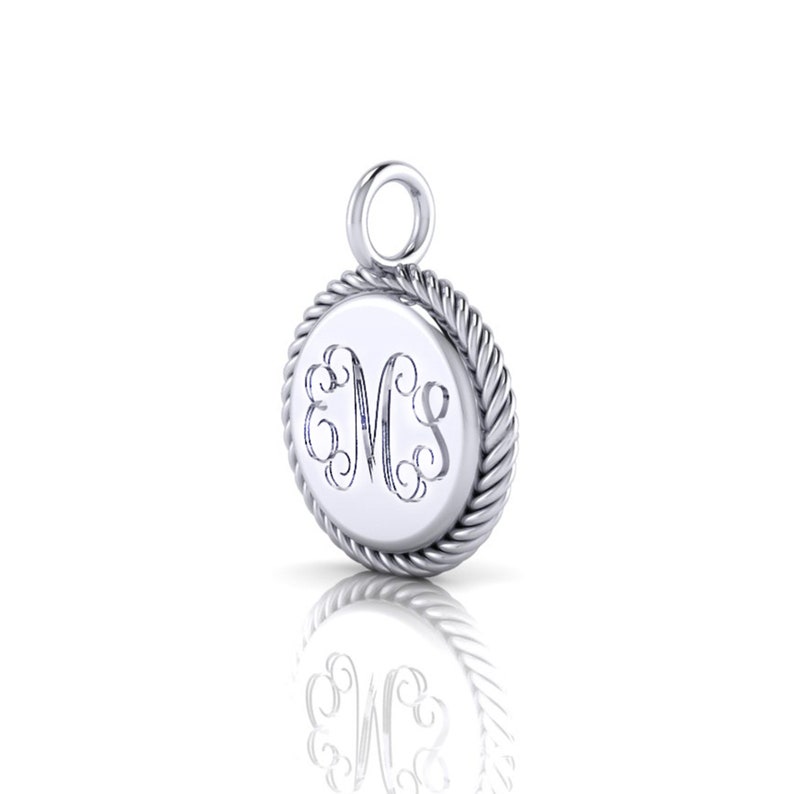 Personalized Round Sterling Silver Engraved Monogram Charm Pendant 07956in image 2