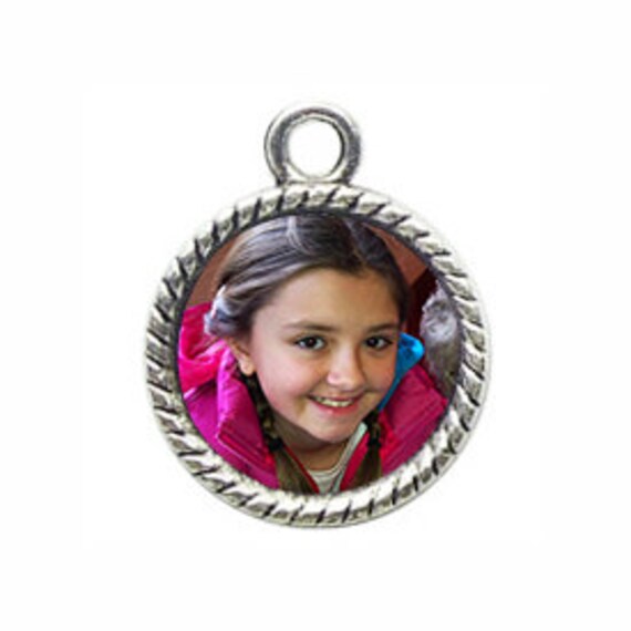 5 Rope Round Photo Charm Silver Bezel Blank for Photo