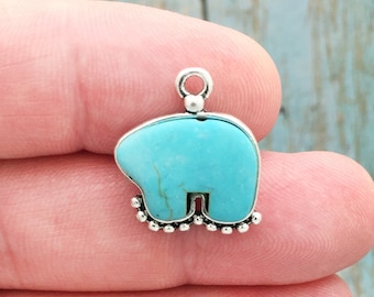 2 Turquoise Bear Pendant Silver by TIJC SP1707