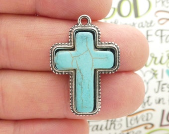 1 Turquoise Cross Charm Pendant Silver by TIJC SP2232