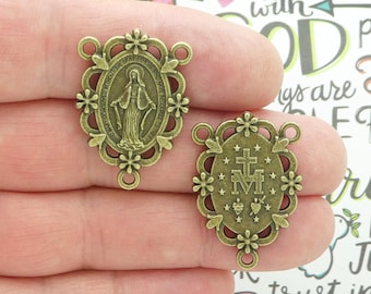 2 Bronze Miraculous Medal Rosary Centerpiece by TIJC SP2248