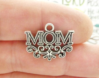 BULK 25 Silver Mom Charm Pendant 18x22mm by TIJC SP1447B