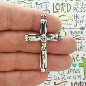 2 Silver Crucifix Cross Pendant Rosary Making Supplies by TIJC SP1880